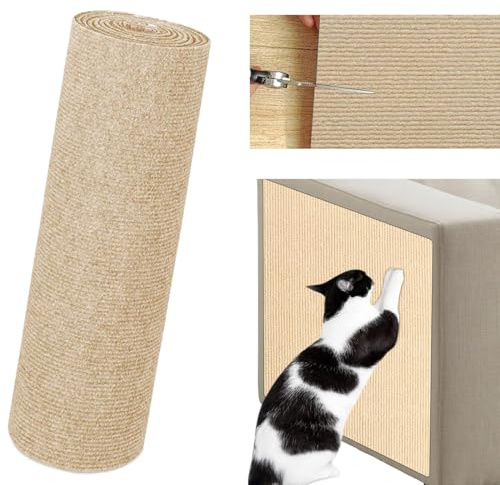 KOLZEMV Tiragraffi Per Gatti, tiragraffi per gatti, Tappetino Tiragraffi per Gatti Autoadesivo, DIY Climbing Cat Scratcher, Proteggi Divano Gatti Graff, Antigraffio Gatto Divano Cachi 100X30cm