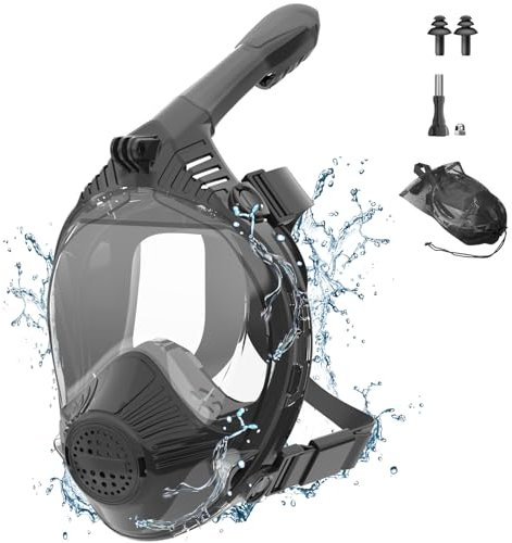 Nigecue Schnorchelmaske für Erwachsene, Tauchmaske Vollmaske mit Kamerahalterung, CO2-Sicher, Anti-Beschlag, 180° Panoramablick, Vollgesichtsmaske zum Schnorcheln, Größe: S/M