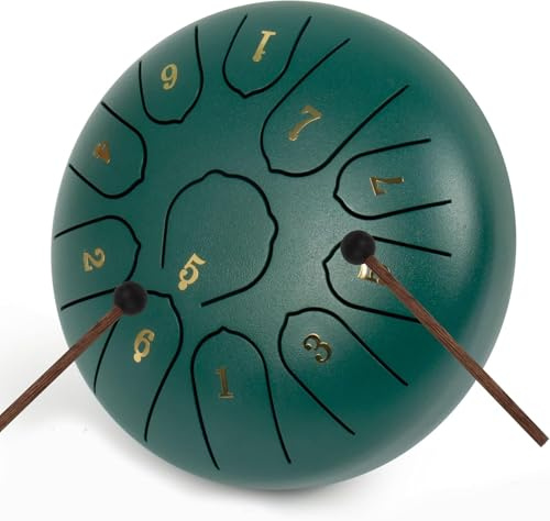 LOMUTY Tungtrumma C dur, 15 cm 11 noter regntrumma, ståltungtrumma för ljudläkning, meditation, musikutbildning och yoga, ståltongue trumma som gåva, grön
