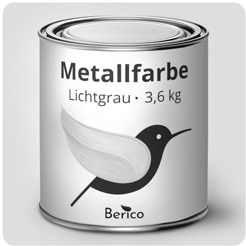 Berico Metallfarbe - Lichtgrau - 3,6 Kg - 4in1 Premium Metallschutzlack - Direkt auf Rost - Für Stahl, Zink, Aluminium, Kupfer und Eisen
