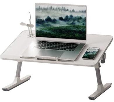 ejlaikmm Bureau d'ordinateur Portable pour lit, Table d'ordinateur Portable réglable avec hauteurs et Angles, Plateau Table de Lit pour Ordinateur Portable pour Lit/Canapé/Sol Blanc