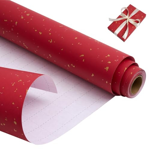 Rollo de papel para envolver regalos de cumpleaños, 43 cm x 9 m, reciclable, papel kraft rojo para envolver regalos de cumpleaños, bodas, baby showers y fiestas
