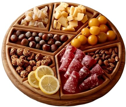 YAOPIU Vassoio per Servire Cibo | Vassoio Con Scomparti Rimovibili - Tagliere di Legno per Alimenti per Verdura Frutta BBQ Colazione Spuntini,per Cucina Colazione Snack Frutta Caffè