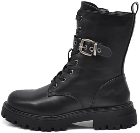 IF Stivali da donna stile combat boots con lacci fibbia platform look punk/gotico casual MP2747-2 nero N.39