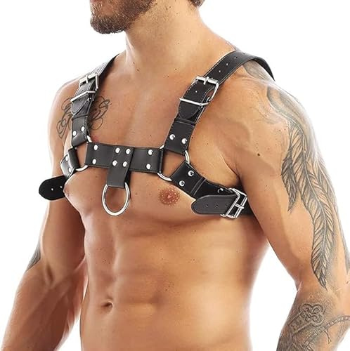 Zac's Alter Ego Gothic Adjustable Faux Leather Chest Harness Belt, Metal Buckles with O-Rings, Club Wear