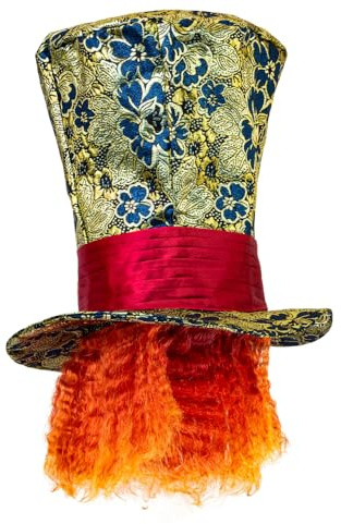 CARTOON Cappello Cappellaio Matto Adulto con Capelli Arancioni Cilindro Cosplay Alice in Wonderland Accessorio Costume Fantasy per Carnevale Feste a Tema Party Spettacoli Teatrali ed Eventi Cosplay