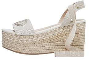 Liu Jo Sandali con Zeppa Espadrillas Beige, Lacci alla Caviglia, Plateau in Corda, Logo Metallico, Modello Bali Tg-38