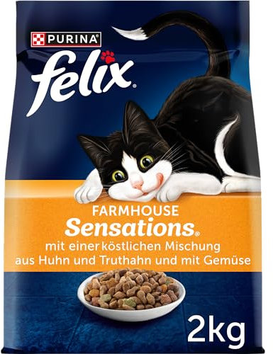 FELIX Farmhouse Sensations Katzenfutter trocken, mit Huhn und Truthahn, 6er Pack (6 x 2kg)
