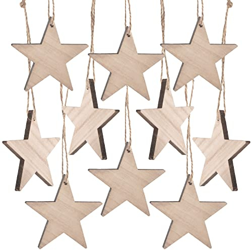 Decorazioni natalizie in legno, 10 pezzi: stelle di legno da appendere, addobbi natalizi naturali per albero di Natale e regali, decorazioni rustiche da personalizzare, 10 cm