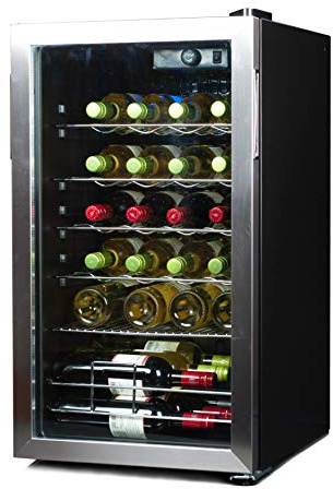 BLACK+DECKER 26 Bottle Wine Fridge with Interior Light and Mechanical Temperature Control, Compressor Cooling Wine Cooler Refrigerator with 4 Wine Racks and 1 Flat Shelf, Wine Bottle Chiller