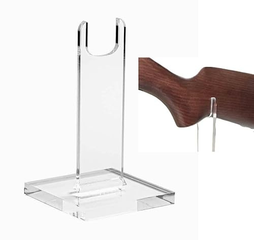 CLEARCO Rifle Display Stand, Clear Gun display stand, individual units for displaying angled or straight collectible rifles and guns. Order TWO, one for each side, choosing from multiple size options