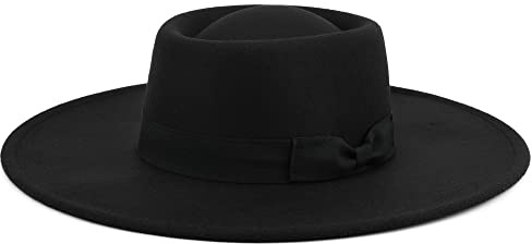 Pro Celia Big Wide Brim Women Fedora Hat (Oval-Black)