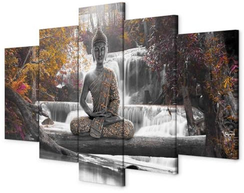 B&D XXL - Tableau Acoustique Paysage 200x100 cm 5 Parties - Décoration Murale Anti-Bruit Isolation Phonique Bureau Chambre Panneau Insonorisant Impression sur Toile - Arbre Artistique c-A-0021-b-p