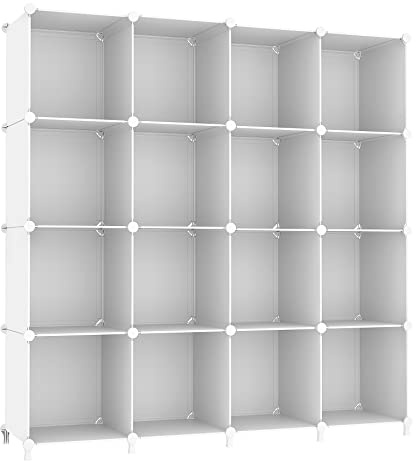AWTATOS Cube Storage Organizer, 16 Cube Closet Organizer, Stackable Storage Cube Shelves, DIY Portable Closet Clothes Organizer Shelving for Bedroom, Closet, Wardrobe, Bathroom, White