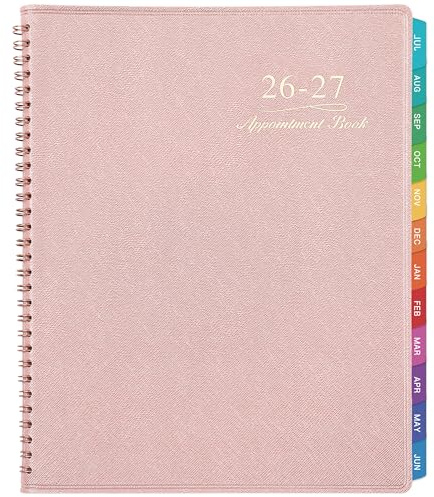 2026-2027 Appointment Book/Planner - Weekly Appointment Book 2026-2027, July 2026 - June 2027, 8.26x 11.4, Daily/Hourly Planner with Tabs, 15 Minutes, Wirebound - Pink
