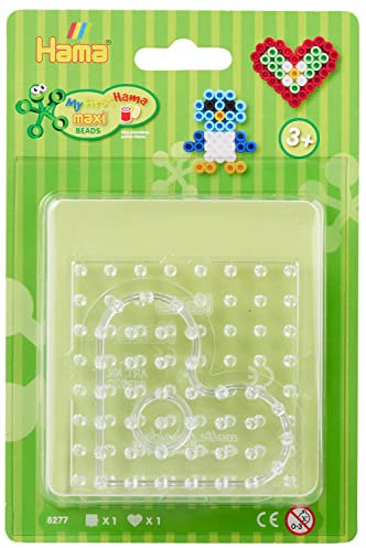 Hama Perlen 8277 Bügelperlen Steckplatten Quadrat und Herz, Blisterpackung geeignet für Maxi-Perlen mit 2 transparenten Motivvorlagen, für Kinder ab 3 Jahren