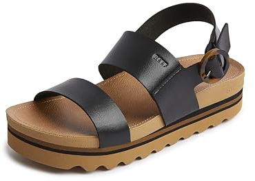 Reef Vista Hi Buckle Women's Sandals Black Tan Backstrap Vegan Leather Shoes Size 8