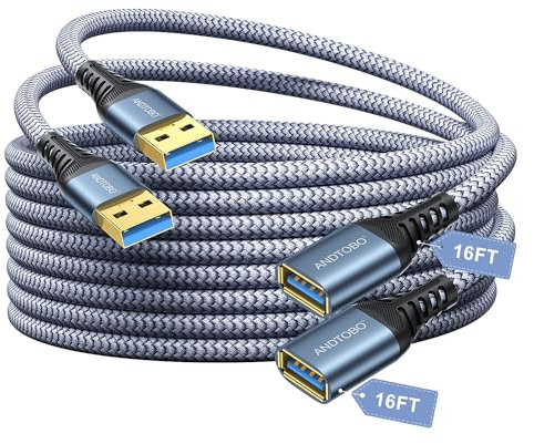 Cable de Rallonge USB 3.0, [5M+5M, 2 Paquet] USB Male vers Femelle Rallonge Cable Transfert de Données à Grande Vitesse 5Gbps Pour Console de Jeu, Imprimante, Webcam, Clavier USB, Lecteur Flash