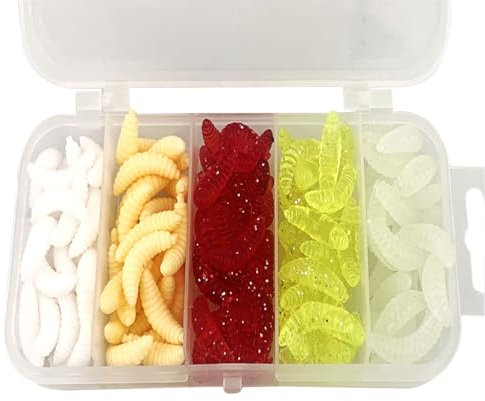 Fake Maggots-Fake Worms for Fishing Maggots Fishing Bait Soft Plastic Baits Bass Lures 125 pcs