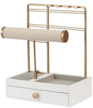 TANG SONG Multi-Functional Drawer Storage Rack Necklace Display Stand Necklace Bracelets Earring Chains Organizer Holder for Home (White)