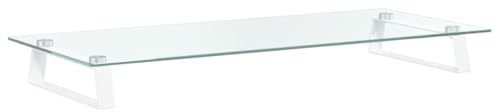 vidaXL Skärmställ vit 80x35x8 cm härdat glas och metall, datorställ, bildskärmsställ för stationär dator, skrivbordshöjare, tangentbordsställ