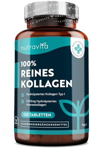Nutravita 100% Reines Kollagen 1200mg, 120 Tabletten für 2 Monate Vorrat Collagen Peptide - 120 Tabletten Kollagen Kapseln Hochdosiert für Frauen und Männer