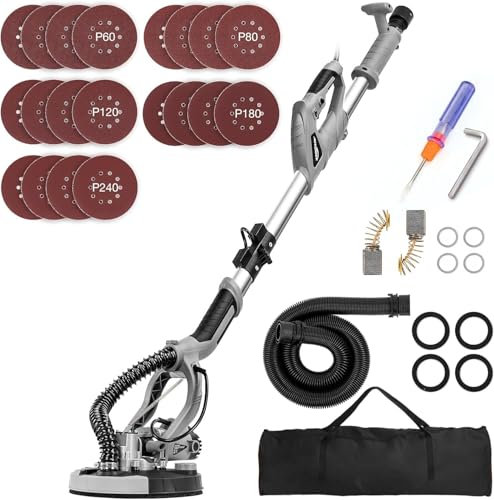 Lijadora de pared XDOVET, lijadora eléctrica de 850 W con 20 discos de lijado, 6 velocidades (800 a 1750 rpm), manguera de polvo larga, mango telescópico, manguera de polvo larga, mango telescópico