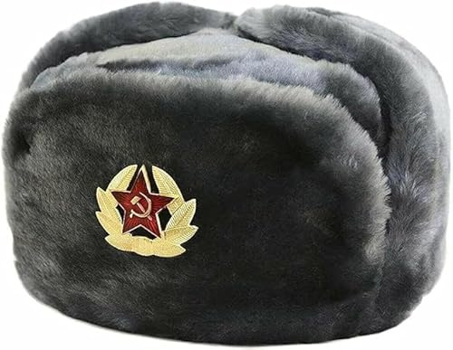 Sombrero ruso para hombre, gorro de invierno cálido con insignia soviética, unisex, de piel sintética, estilo soviético, unisex, gris, Talla única