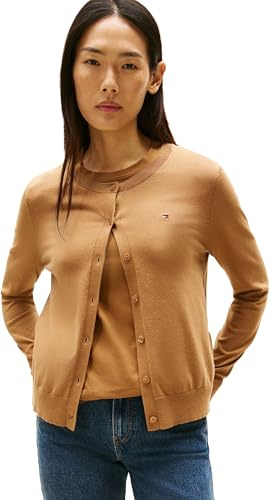 Tommy Hilfiger Donna Cardigan Jersey Stitch Elegante, Marrone (Hickory), L