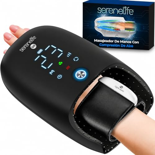 SereneLife Massaggiatore Mani con Calore 45°C e Compressione con Impastamento, 6 Modalità, 6 Livelli di Intensità, 3 Timer 15/30/60 Minuti per Relax e Sollievo delle Tensioni Muscolari