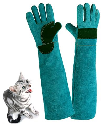 HPGJLEE Protective Gloves for Dog Cat Grooming/Washing, 60cm Leather Animal Handling Gloves Anti-bite Scratch, Gardening Grooming Welding