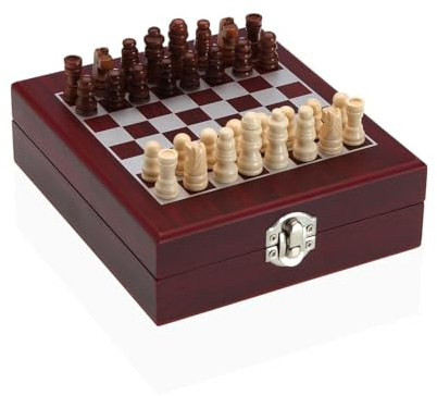 mille idee Set accessori vino e gioco scacchi, scacchiera, cofanetto festa del papà, idee regalo uomo, Materiale: ABS Cristallo Legno MDF 14.78 cm16.8 cm H5.1 cm