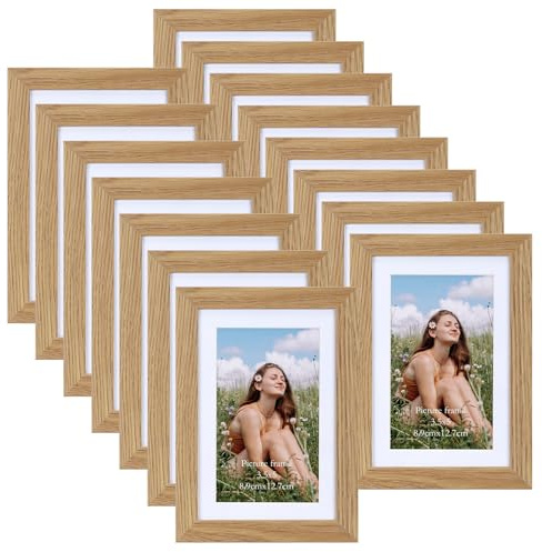 Vasemouh 15 Cadres Photo 10x15 avec Passe-partout, Cadres Naturels en Bois adaptés aux photos de format 9x13 ou 10x15 CM