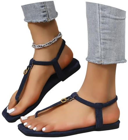 MEECHI Tongs À Bout Carré avec Bande Élastique Sandales D'été À Séparateur D'orteils for Femmes Sandales Plates Élégantes À Bout Clip Sandales Romaines Vintage Chaussures De Plage Bohèmes