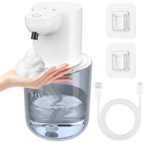 Dispenser di Sapone Automatico Automatico da 400 ml con Sensore, Dispenser Automatico di Sapone con Ricarica USB, 4 Livelli Regolabili, per Cucina e Bagno con Accessori (Bianco)