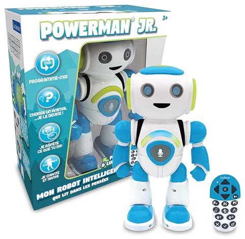 Lexibook- Powerman Jr. Robot Inteligente Que Lee en los Pensamientos, Juguete para niños y niñas, Danza, Juegos de música, Quiz Animales, programable Stem, Verde/Azul, ROB20FR