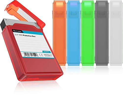 ICY BOX 6er Set Festplatten Box für 3,5 Zoll HDD zum Schutz oder Aufbewahrung, stapelbar, Beschriftung, Hardcase Hülle, Kunststoff, mehrfarbig, IB-AC602b-6