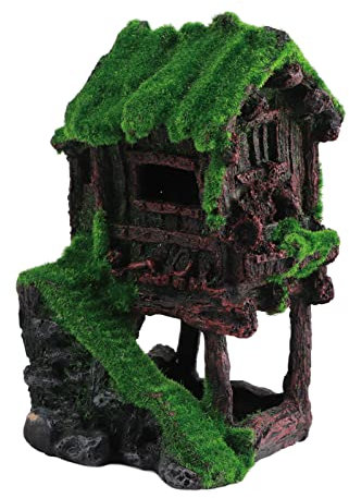 TOPINCN Aquarium-Haus-Ornament, Aquarium-Landschafts-Ornament, Aquarium-Landschaftsbau-Dekoration mit Lebendigen, Lebensechten Details, Kunstharz-Pavillon-Design für Kleine Betta-Fische