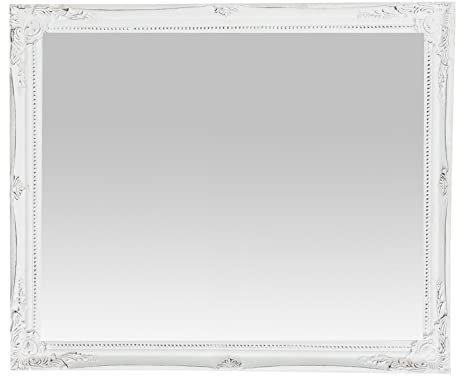 Biscottini specchio da parete bagno e camera 49x59x5 cm | Specchio ingresso da parete con ganci | Specchio bianco