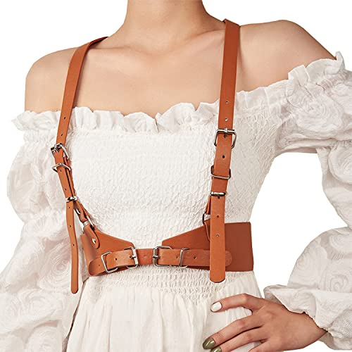 AONEWIN Harnais en cuir pour femme - Ceinture punk skinny - Bretelles réglables pour robes, marron, Medium