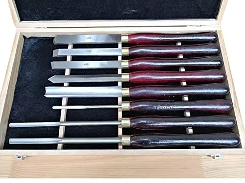 Ensemble D'outils De Tournage Pour Tour À Bois Ciseau Outils De Tournage Sur Bois En Carbure Hss Ensemble D'outils De 8 Pièces Avec Étui De Rangement, Viroles En Laiton Et Poignées En Hêtre