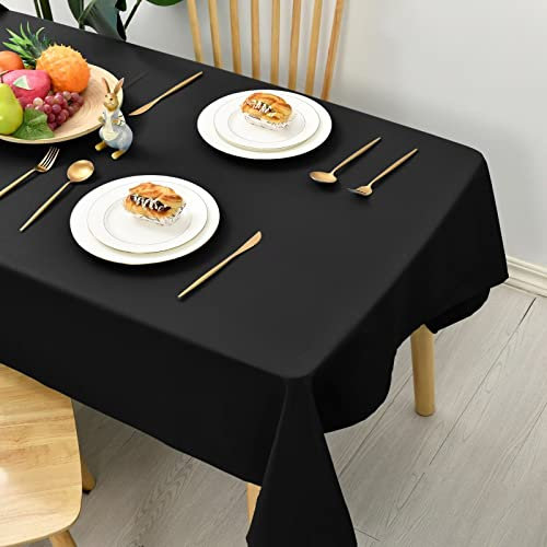 Hiasan Glatt Tischdecke Fleckenabweisend Tischtuch mit Lotuseffekt Leicht Wasserabweisend Tischwäsche, Schwarz, 130x160cm