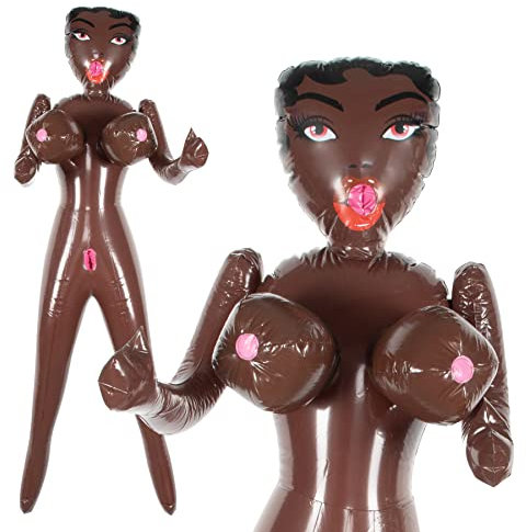 Liebespuppe Miss Dolly Black aufblasbare Gummipuppe Frau mit große Brüsten und 3 Lustöffnungen, Lebensgröße 155 cm Erotik Puppe Scherzartikel Männer für JGA Abschied