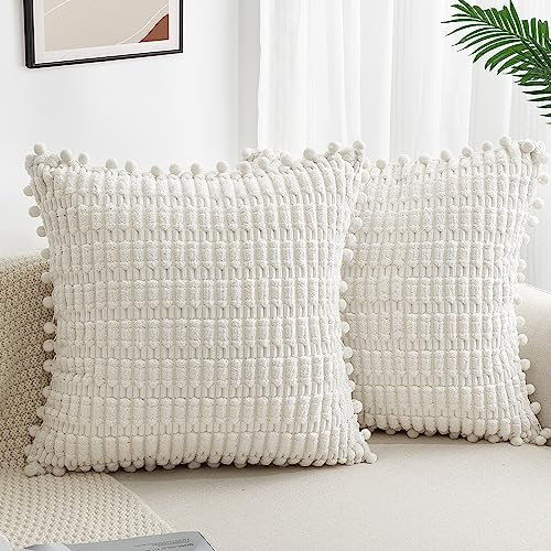 ZWJD 2er Set Beige Kissenbezug 50x50 Kordsamt Sofakissen Weiche Kissenhülle Boho Kissenbezüge Dekokissen Moderne Kissen Deko für Couch Schlafzimmer Zuhause Auto Dekor Zierkissenbezüge Creme