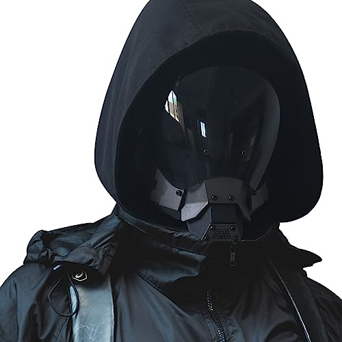 Guayma Halloween Cyberpunk Mask Airsoft Paintball Anti Fog Full Face Mask for Tactical Costume Techwear Cosplay Props,BK