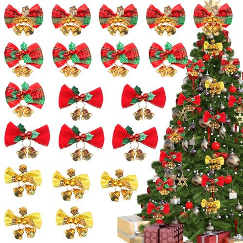 Weihnachtskranz Schleifen,20pcs Weihnachtsdeko Schleifen Weihnachtsschleife mit Glöckchen Rote Deko Tannenbaum Weihnachts Schleifen zum Basteln Für Urlaub Geburtstag Party Weihnachtsbaum Dekoration