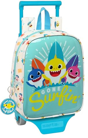 BABY SHARK SURFING – School Backpack 232 with Trolley 805, Easy Cleaning, Ideal for Children of Different Ages, Comfortable and Versatile, Quality and Resistance, 22 x 10 x 28 cm, Blue and White, blue