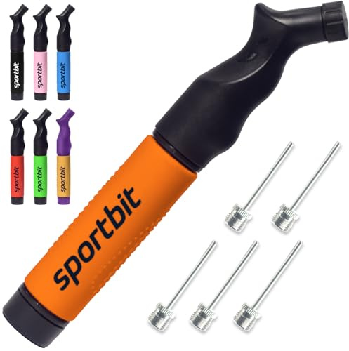 SPORTBIT Bomba para Balones con 5 Agujas – Sistema de inflado Push & Pull – Ideal para Fútbol, Baloncesto, Voleibol y Otros Balones Deportivos