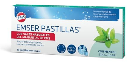 EMSER PASTILLAS | Sales Naturales | Manantial de EMS | 30 pastillas | Dolor garganta e irritación por tos | Con Mentol | Sin Azúcar