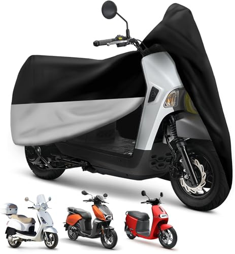 XYZCTEM Moped Cover, Vespa Cover Waterproof Outdoor, for Small Scooter Cover Outdoor Protection Against Water, UV, Wind, Fit for Honda 50CC 60'' to 72 L Motorcycle Cover, Black and Silver